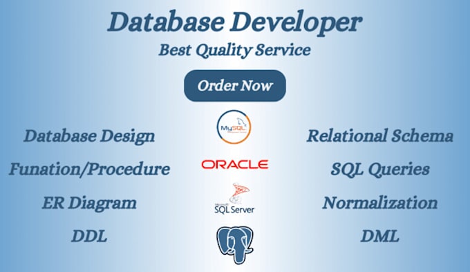 Gig Preview - Do sql database design, sql query, erd in mysql, ms access, oracle