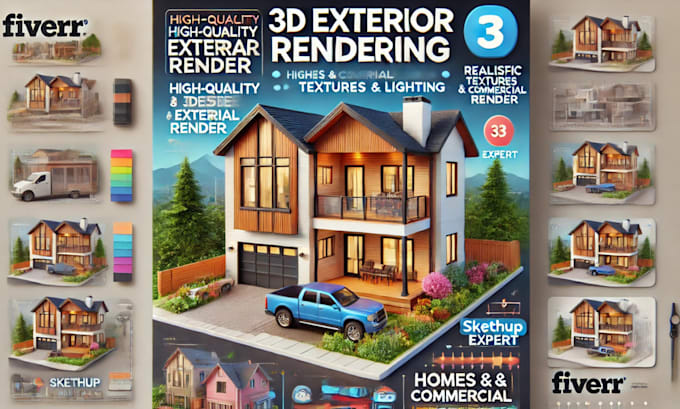 Bestseller - do and stamp 3d exterior render design for homes commercial building in sketchup