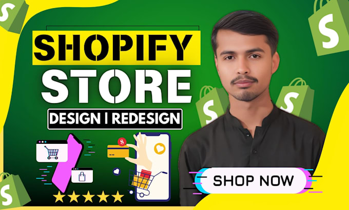 Gig Preview - Design, redesign and customize your shopify store or ecommerce website