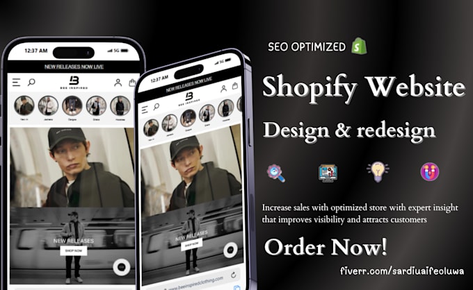 Gig Preview - Do shopify website design, shopify website redesign, and shopify store design