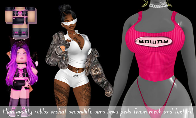 Gig Preview - 3d cloth for roblox vrchat secondlife sims imvu peds fivem fashion design