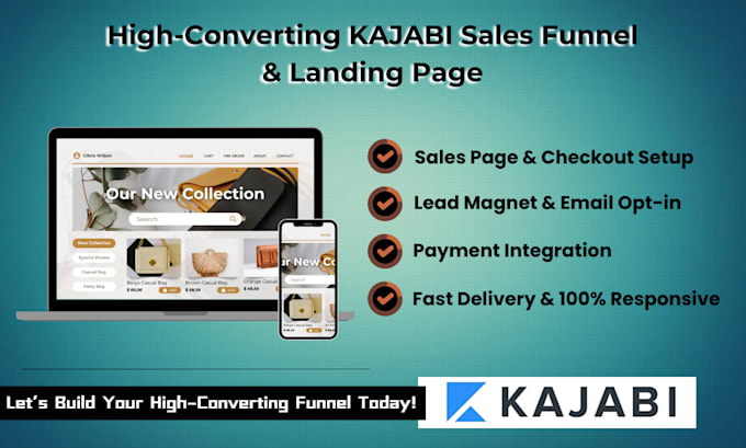 Gig Preview - Design kajabi sales funnel, landing page for online coaches, course creator