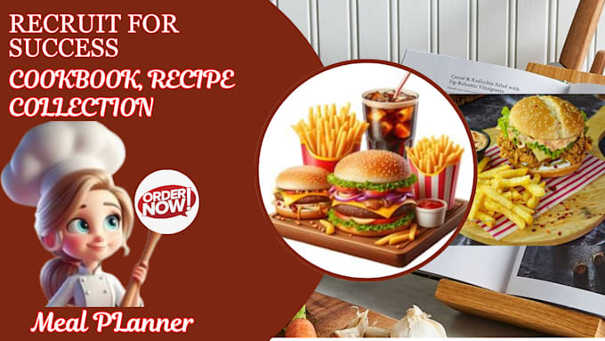 Gig Preview - Write and design a stunning sales ready cookbook recipe book, meal plan for KDP