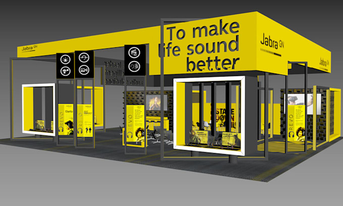 Gig Preview - Design 3d exhibition booth, stall, kiosk or fair stand