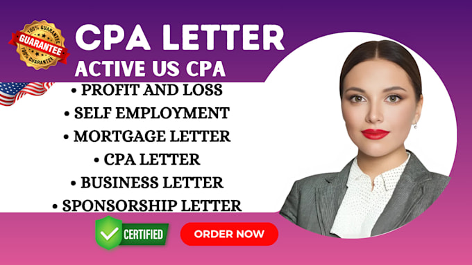 Gig Preview - Us CPA comfort letter, income verification letter, financial statement mortgage