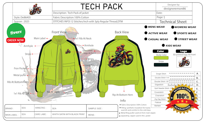 Gig Preview - Do fashion technical drawing and clothing apparel tech pack