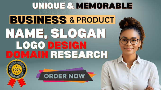 Gig Preview - Create business ideal name, brand name, slogan, logo design, domain research