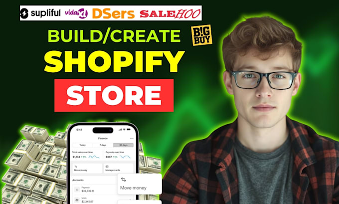 Gig Preview - Do shopify store supliful dsers bigbuy vidaxl salehoo shopify dropshipping store