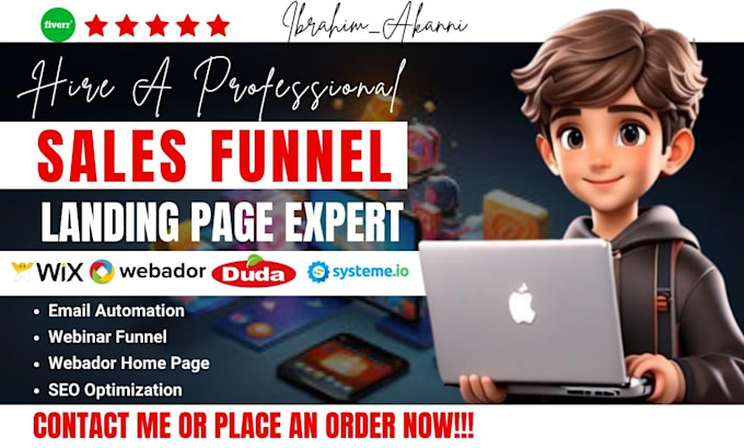 Gig Preview - Build systeme io sales funnel landing page website on wix duda or clickfunnels