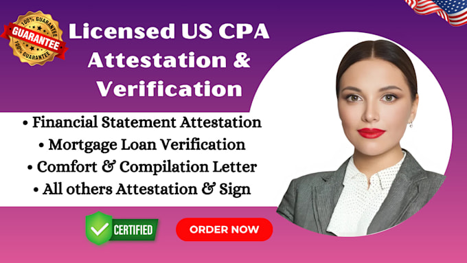 Gig Preview - Do attestation CPA comfort letter, CPA ownership, CPA income verification letter