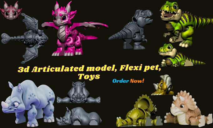 Gig Preview - Create cute 3d articulated model flexi toys pet model 3d dragon 3mf stl file