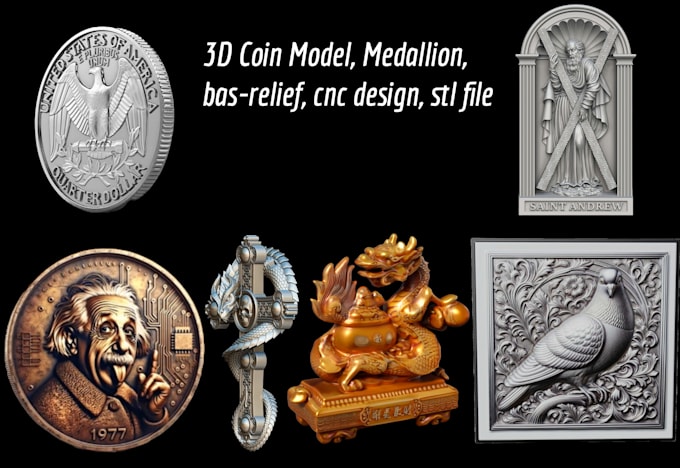 Gig Preview - Custom 3d coin model medallion 3d bas relief cnc design crypto coin for 3d print