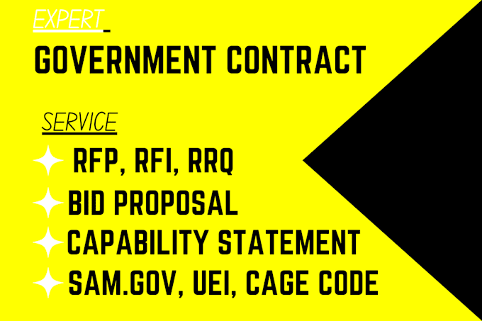 Gig Preview - Bid on rfp, rfi, rfq, sourrce sought, write government bid proposal, sam, wosb