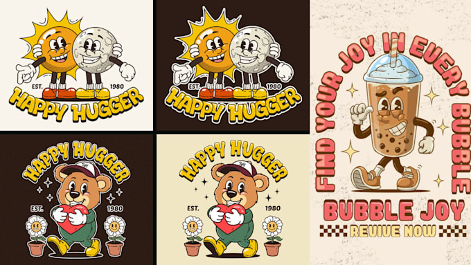 Bestseller - create classic vintage retro cartoon character illustration mascot logo design