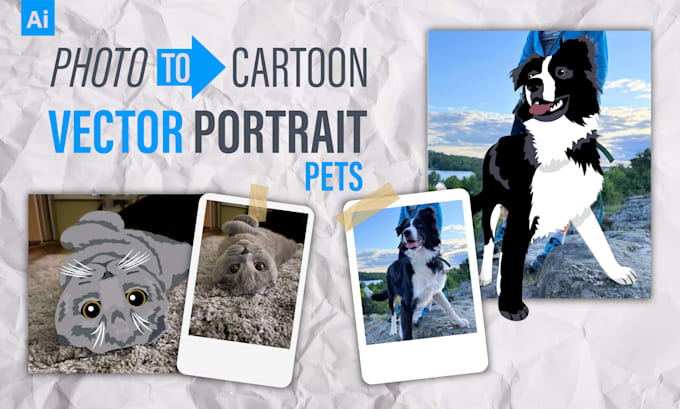 Gig Preview - Draw cartoon pet portrait illustration from your photo