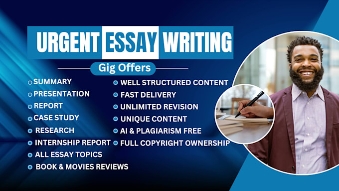 Gig Preview - Do urgent essay writing, case study, internship report, article writing