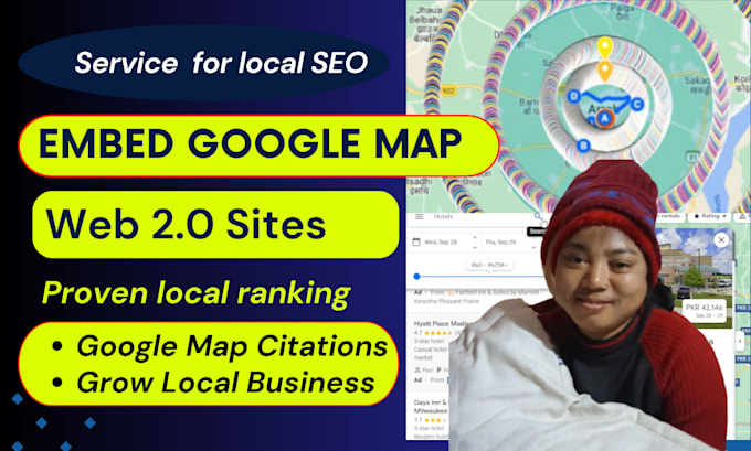 Gig Preview - Embed google map in web 2 0 sites, 3 pack maps citations gmb fast ranking