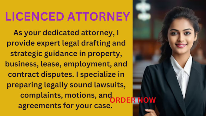 Gig Preview - Be your attorney in property, business, lease, employment and contract lawsuits