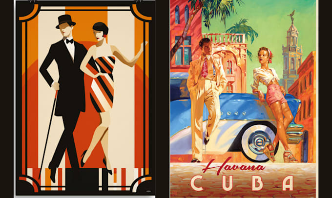 Bestseller - make art deco, vintage, retro, poster design, or vintage art poster