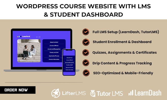 Gig Preview - Design lms course website, quiz, certificate, student dashboard, learndash