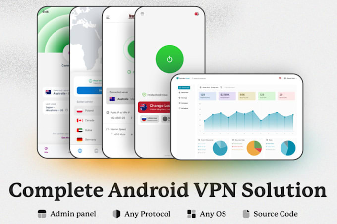 Gig Preview - Vpn app by flutter, openvpn, v2ray, wireguard, sstp, ikev2 multi protocol admob