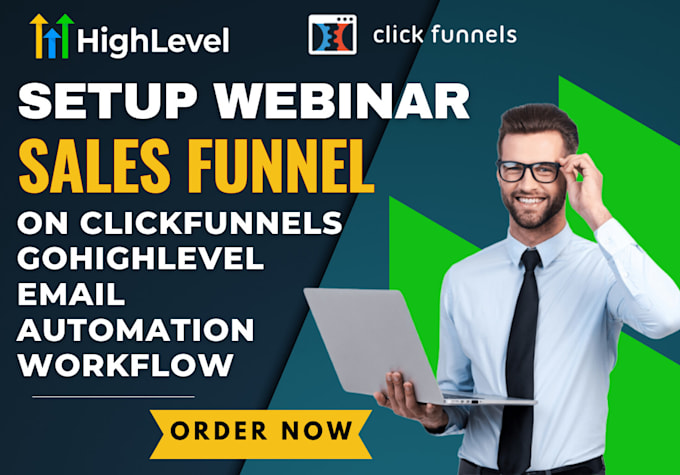 Gig Preview - Setup webinar sales funnel on clickfunnels gohighlevel email automation workflow