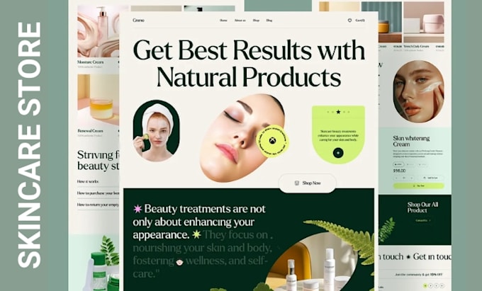 Gig Preview - Design skincare website skincare store beauty store beautyskincare shopify store