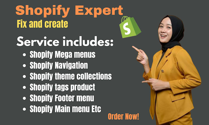 Gig Preview - Fix shopify mega menus, tags, navigations, add theme collection to shopify swift