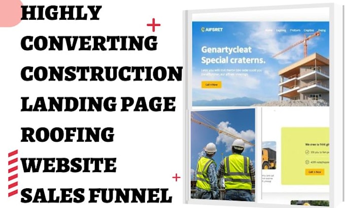 Gig Preview - Design construction landing page roofing website construction sales funnel