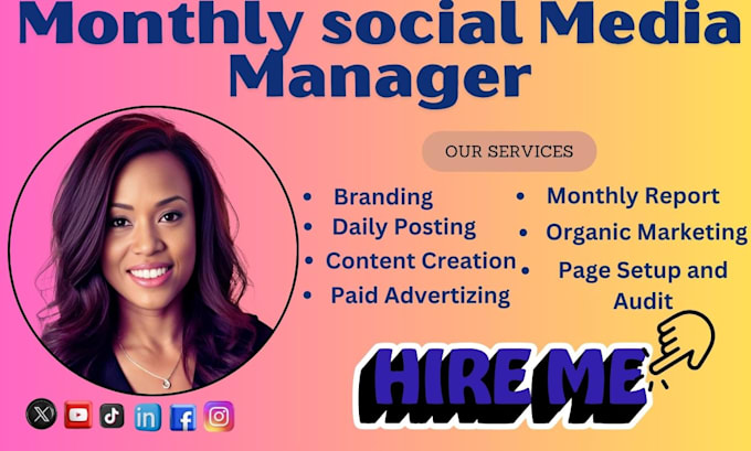 Gig Preview - Be your social media marketing manager, monthly management and content creator