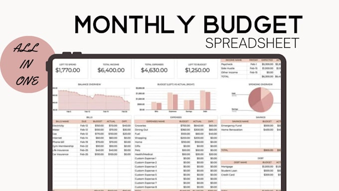 Gig Preview - Budget planner excel monthly budget spreadsheet, weekly planner spreadsheet,