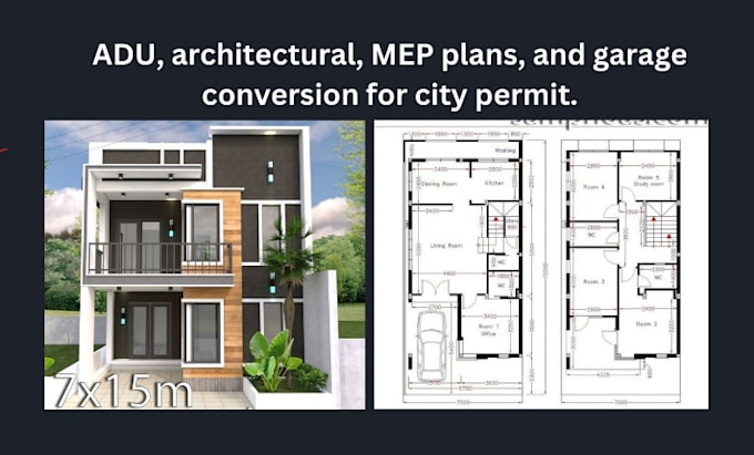 Gig Preview - Adu, architectural, mep plans, and garage conversion for city permit