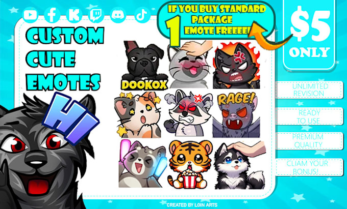 Gig Preview - Design cute chibi custom pet animal twitch emotes for streamers