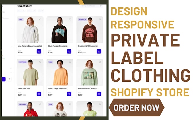 Gig Preview - Design a stunning private label clothing shopify store print on demand store