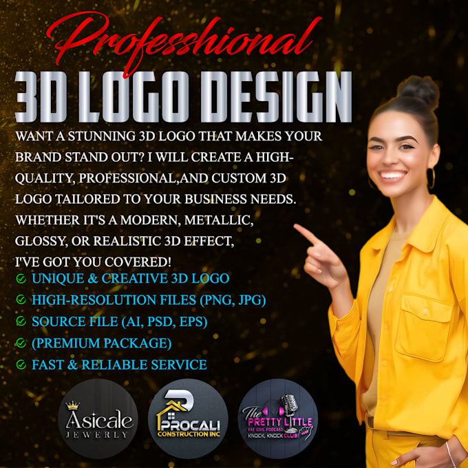 Gig Preview - Premium 3d logo design fast delivery