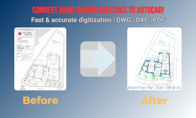 Gig Preview - Convert hand drawn or scanned drawing into accurate autocad files