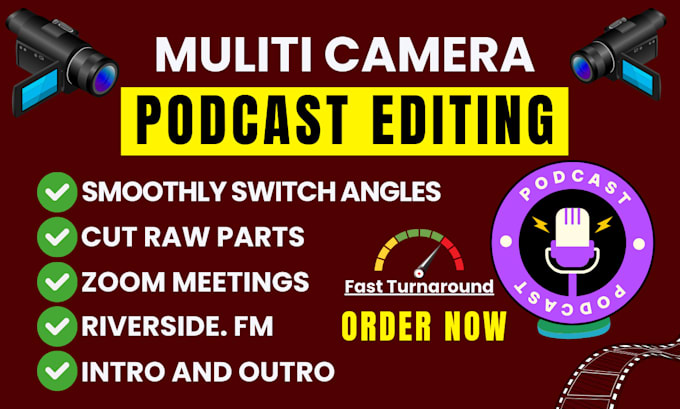 Gig Preview - Do multi camera podcast video editing and riverside podcast editing