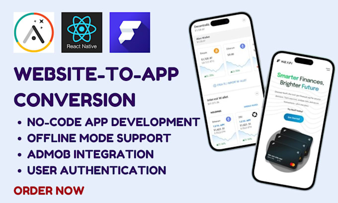 Gig Preview - Build vpn app or convert website to app using flutterflow, react native, adalo