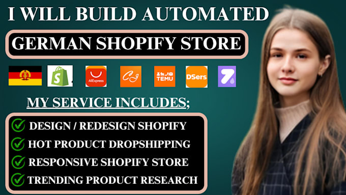 Gig Preview - Build automated german shopify store, design shopify dropshipping website