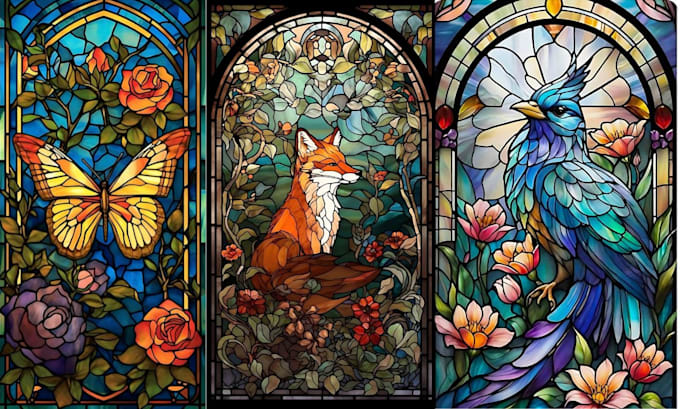 Bestseller - design stained glass character glass art, fantasy digital painting illustration