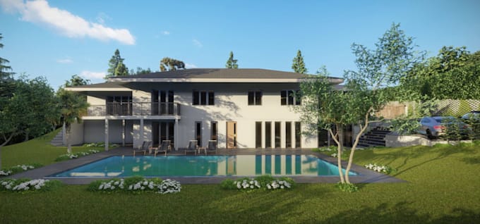 Gig Preview - Remodel 3d residential space,livingroom rendering,villa exterior,facade,pool,cgi