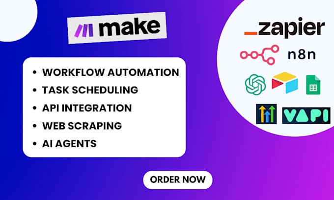 Gig Preview - Do make automation, zapier, n8n, with vapi, web scraping, ghl, google sheets