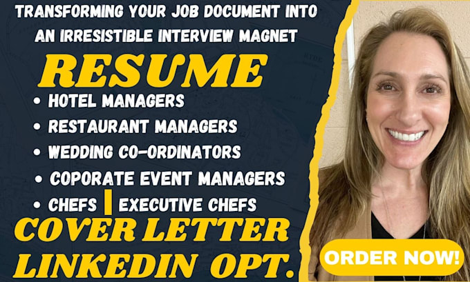 Bestseller - write hospitality resumes for hotel managers, chefs, event planners, travel job