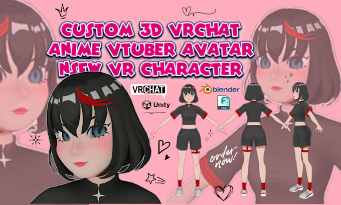 Gig Preview - Custom 3d vrchat, anime nsfw rig, vr character unity, vrchat vrc avatar, facerig