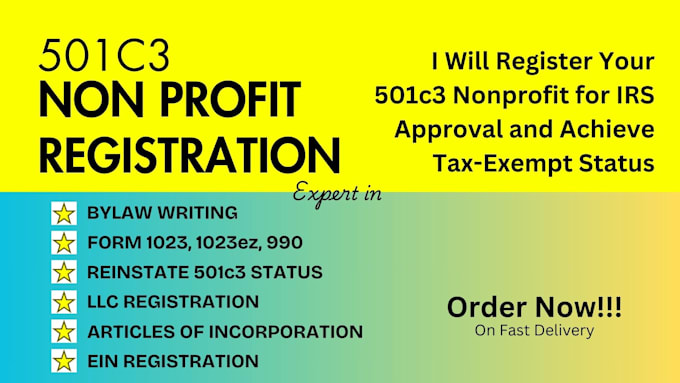 Gig Preview - Register your 501c3 nonprofit for irs approval and achieve tax exempt status