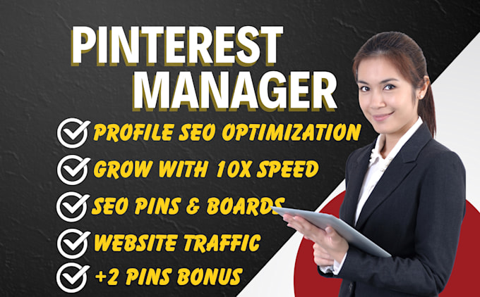 Gig Preview - Create and manage your pinterest account with SEO optimized pins and board