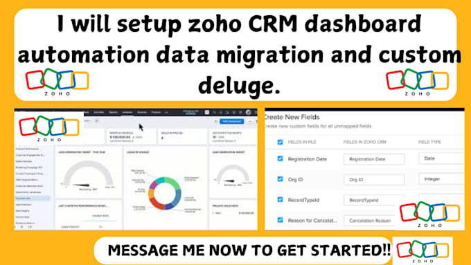 Gig Preview - Setup zoho CRM dashboard automation data migration and custom deluge