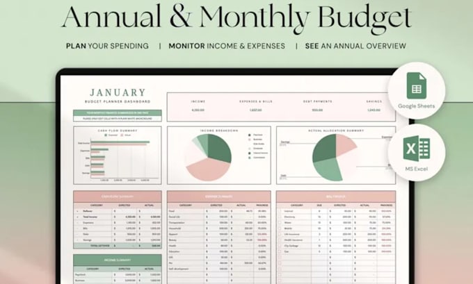 Gig Preview - Design annual budget spreadsheet planner ultimate annual and monthly budget logo