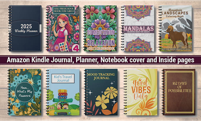 Gig Preview - Design custom amazon KDP journal, notebook, ebook, planner cover, or pages