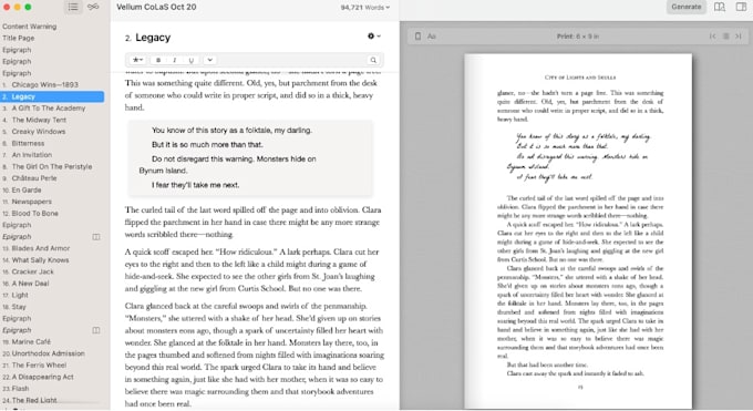 Gig Preview - Generate your vellum files as print and epub files